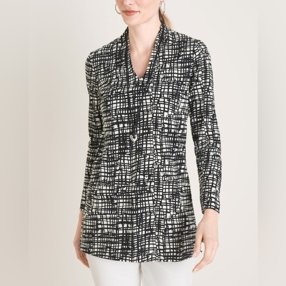 Polished Criss-Cross Print Pima Cotton Tunic SZ 2/LG - Picture 1 of 8